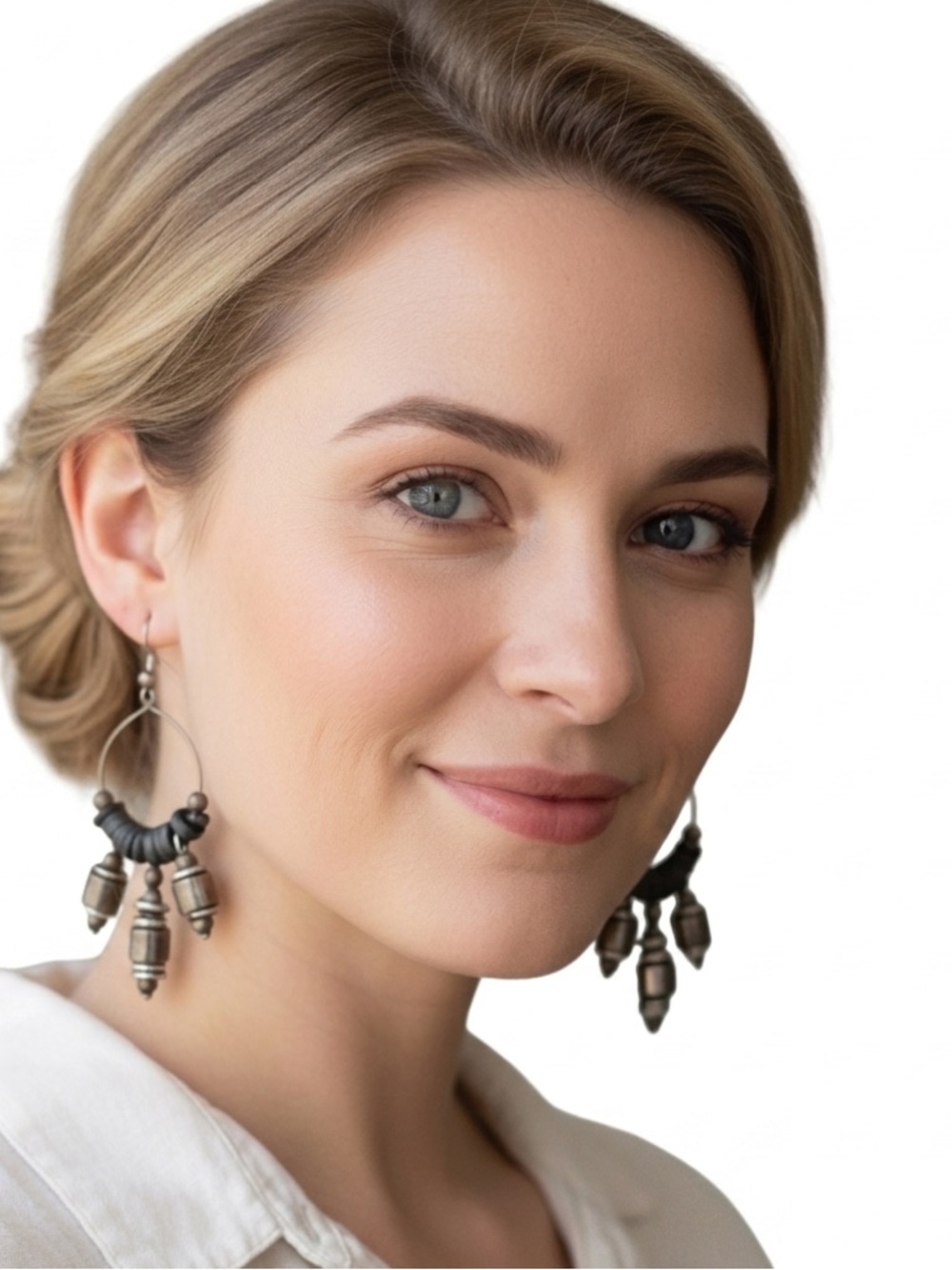 NWT Black Leather Silver Beaded Earrings